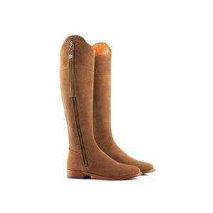 Fairfax & Favor Regina Flat Boots 36  5 Tan Brown Suede Leather